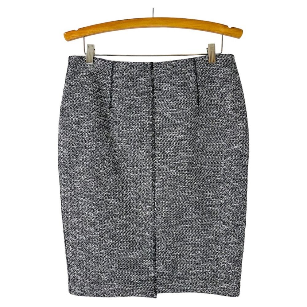 Ann Taylor black white woven knit stretchy preppy office midi skirt 10